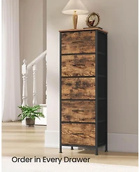 Slickblue Modern 5 Drawer Tall Dresser Rustic Finish Steel Frame Storage Cabinet
