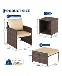 homfan 5-Piece Wicker Patio Conversation Set with Cushions, Ottomans, and 2-Tier Coffee Table for Outdoor Living