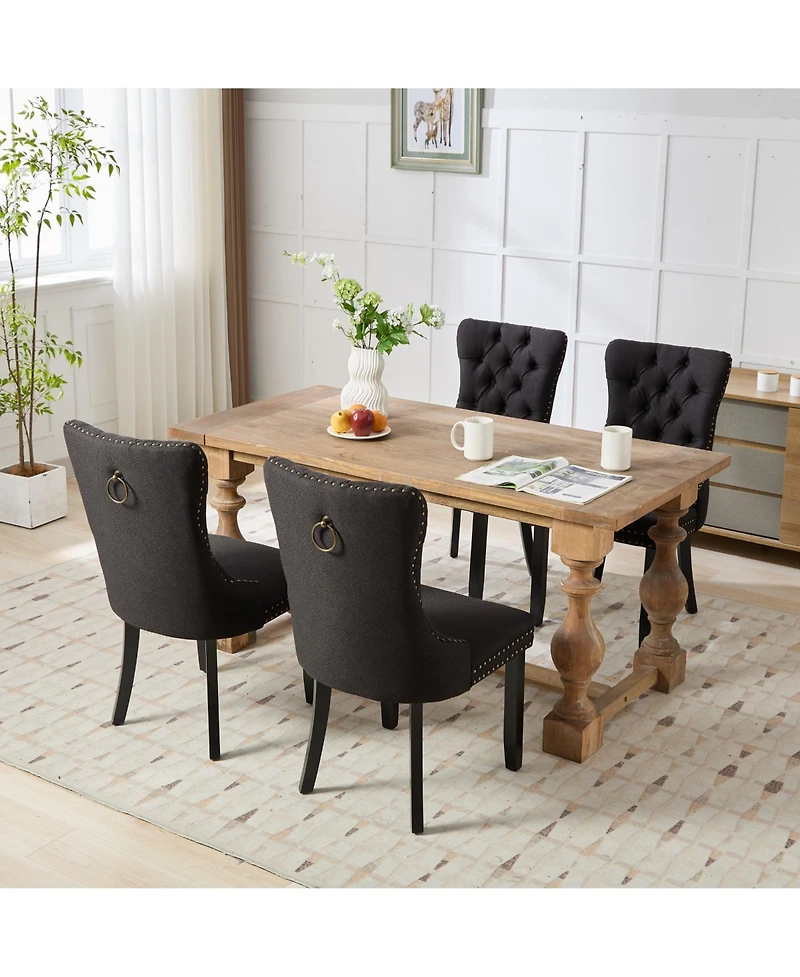 Clihome Nikki Collection Modern, High-end Tufted Solid Wood Contemporary Flax Upholstered Linen Dining Chair with Legs Nailhead Trim 2-Pcs Set