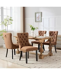Clihome Nikki Collection Modern, High-end Tufted Solid Wood Contemporary Flax Upholstered Linen Dining Chair with Legs Nailhead Trim 2-Pcs Set