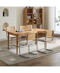 Clihome Mid Century Modern Dining Chairs Set of 2, Velvet Accent with Cane Back and Stainless Chrome Base, Famous Breuer Designed