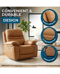 Heartland Furniture Leather Power Recliner Chair, Top Grain Upholstery, Usb and Usb-c, 360 lb Support