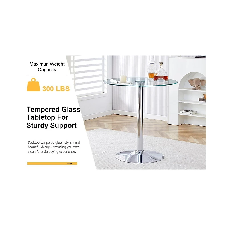 flynama 35" Round Glass Dining Table with Electroplated Metal Legs