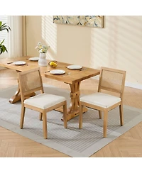 Clihome Farmhouse Rattan Dining Chairs Set of 2, Mid Century Modern Kitchen and Dining Room Chairs