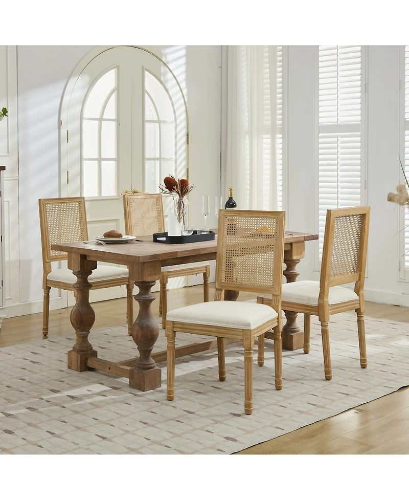 Clihome French Decor Chairs Set of 2, Louis Dining with Square Rattan Backrest and Exquisitely Carved Solid Wood Frame for Living Room