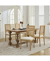 Clihome French Decor Chairs Set of 2, Louis Dining with Square Rattan Backrest and Exquisitely Carved Solid Wood Frame for Living Room