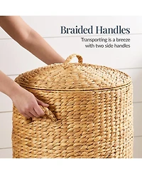 Best Choice Products Round Laundry Hamper w/ Lid, Handwoven Laundry Basket w/ Handles and Removable Liner