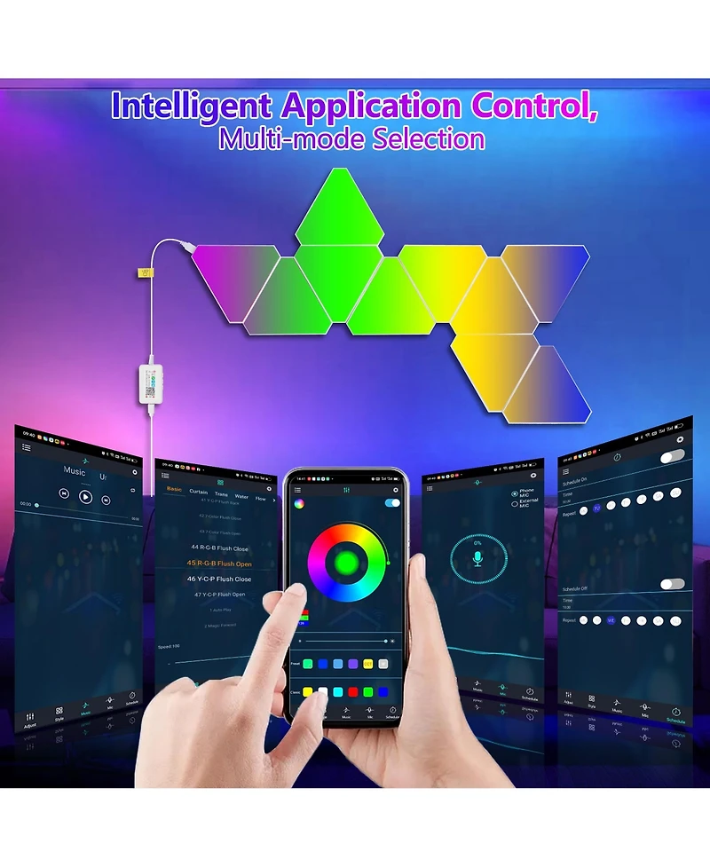 Busdays Triangular Led Lights 10 Rgb Wall Panels Modular Intelligent Light Panel with App Remote Music Sync Light Wall for Game Room Bedroom Decor