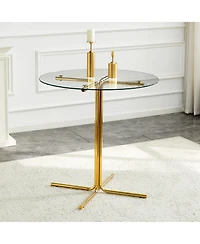 flynama 36" Round Tempered Glass Bar Table with 4-Claw Base