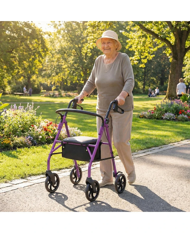 Costway Rollator Walker with Seat, Height Adjustable Handles, Storage Basket for Seniors