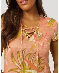 Cable & Gauge Women's Lace Up V Neck Printed Maxi Dress