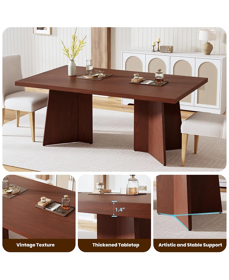 homfan 63 Farmhouse Dining Table for 4-6, Rectangular Kitchen with Thick Top and Engineered Wood Frame