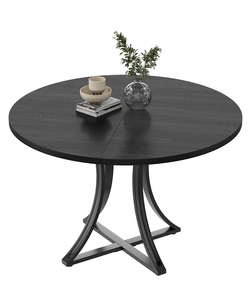 homfan 40 Round Dining Table for 4, Modern Farmhouse Kitchen with Adjustable Feet, Metal Base, Easy Assembly