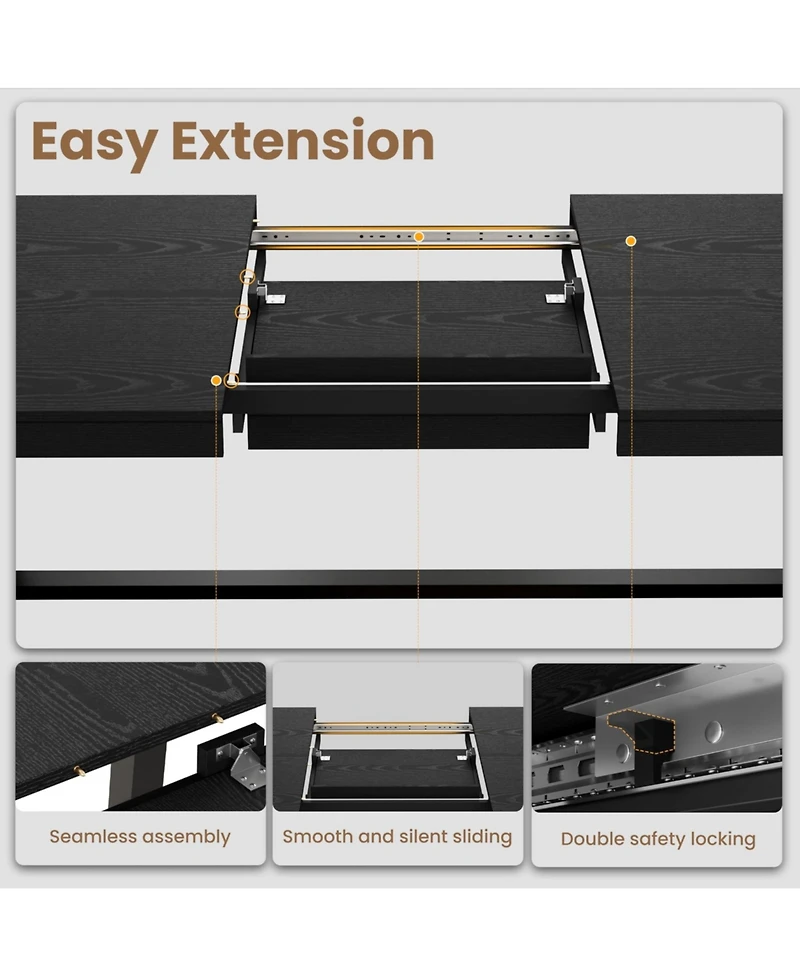 homfan Extendable Dining Table for 6-8, Industrial Rectangular Kitchen with Metal Frame, Expandable Wood-Top