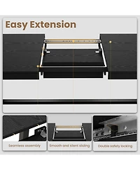 homfan Extendable Dining Table for 6-8, Industrial Rectangular Kitchen with Metal Frame, Expandable Wood-Top