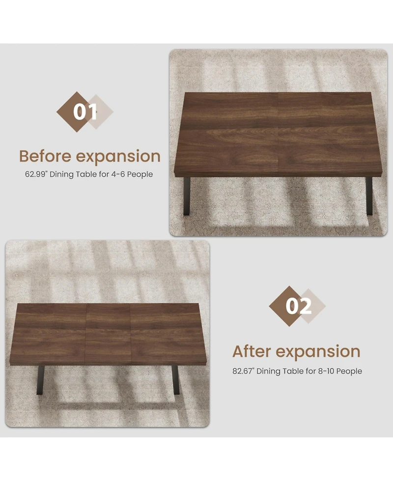 homfan Extendable Dining Table for 6-8, Industrial Rectangular Kitchen with Metal Frame, Expandable Wood-Top
