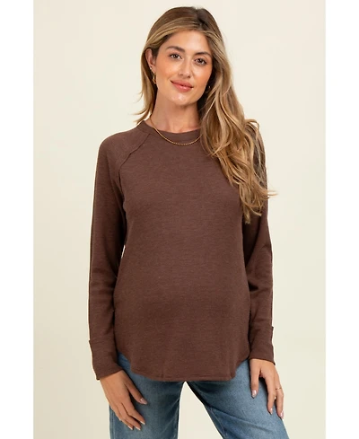 Pinkblush Maternity Beige Baby Waffle Knit Long Sleeve Top