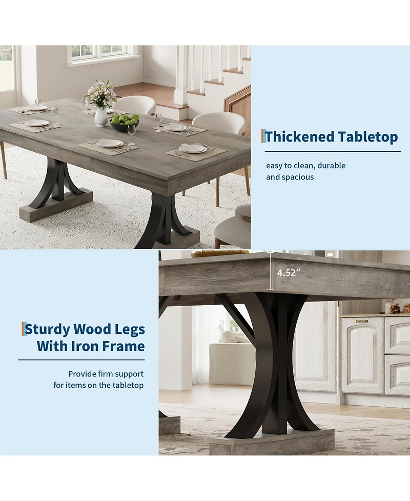 homfan 71 In Rectangular Dining Table with 2 Drawers, Double Pedestal Kitchen Table for 6-8, Wood-Look Finish