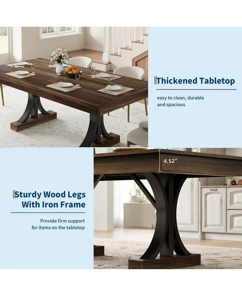 homfan 71 In Rectangular Dining Table with 2 Drawers, Double Pedestal Kitchen Table for 6-8, Wood-Look Finish