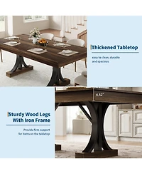 homfan 71 In Rectangular Dining Table with 2 Drawers, Double Pedestal Kitchen Table for 6-8, Wood-Look Finish