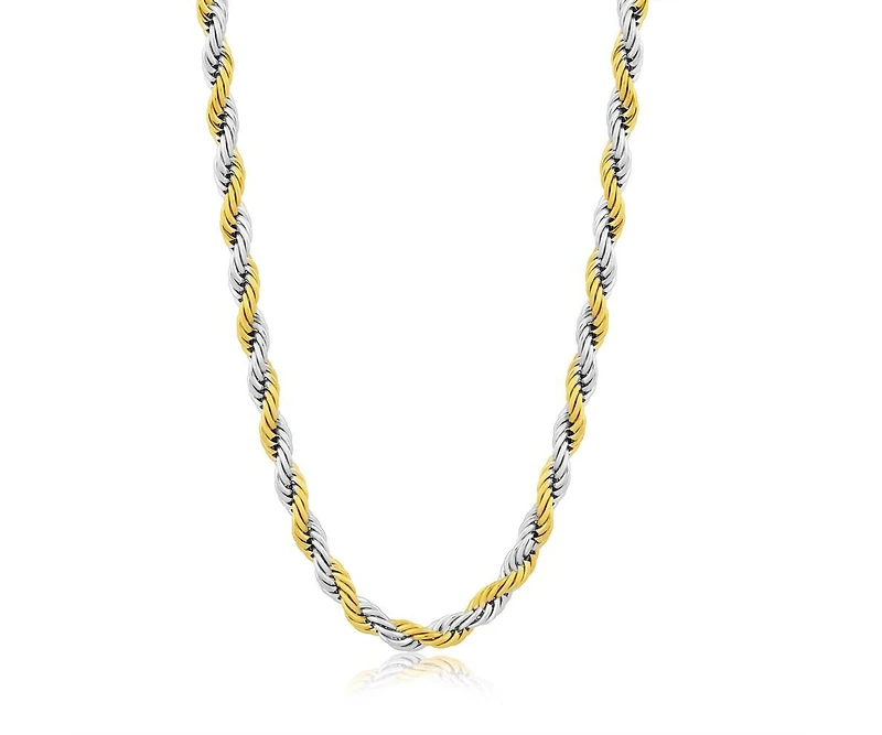 Metallo Stainless Steel, 24" Two-Tone Rope Chain