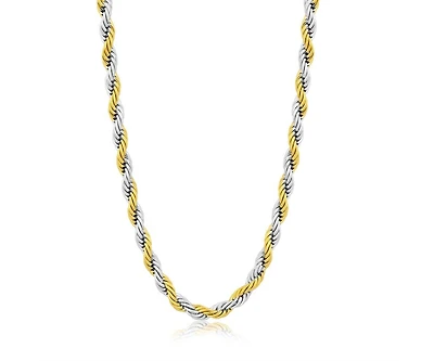 Metallo Stainless Steel, 24" Two-Tone Rope Chain