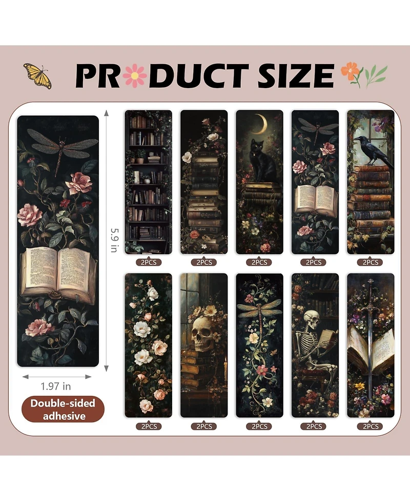 Gnuadz Gothic Dark Academia Bookmarks Vintage Flowers Black Cat