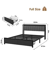 homfan Bed Frame with Storage Headboard, Platform Bed with Large Drawer and Charging Station