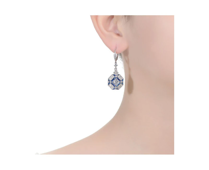 Rachel Glauber White Gold Plated Geometric Cz Statement Drop Earrings
