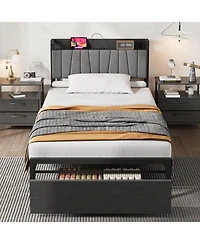 homfan Bed Frame with Storage Headboard, Platform Bed with Large Drawer and Charging Station