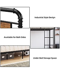 homfan Twin Over Metal Bunk Bed, Converts to 2 Single Beds, Detachable Ladder and Guardrails, Industrial Style with Board Accents