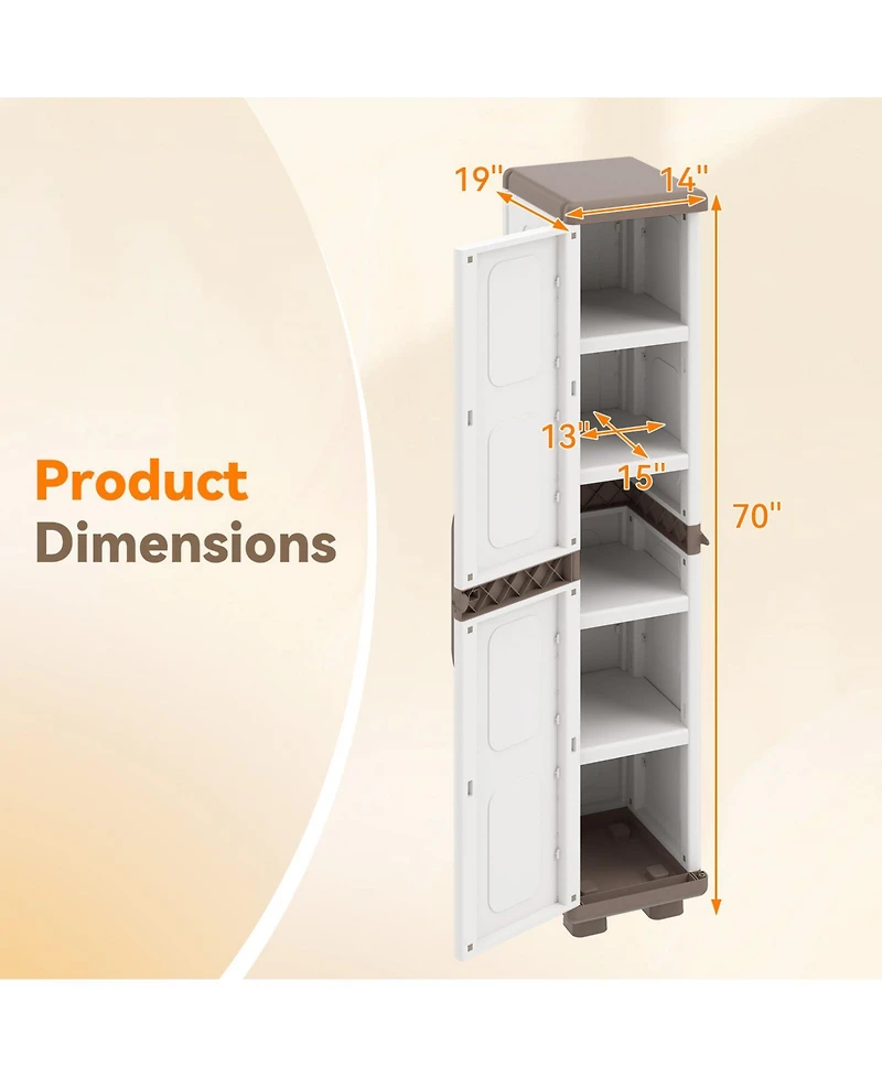 Costway Slim Storage Cabinet with Single Door, Plastic Kitchen Pantry 4 Shelves