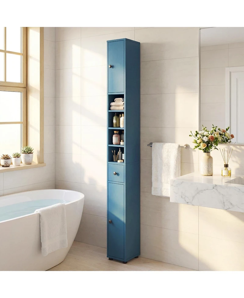Costway Slim Bathroom Tall Cabinet with 2 Doors, 1 Drawer and 5 Adjustable Shelves for Home