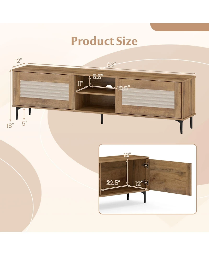 Gymax Tv Stand with 2 Storage Cabinets and Open Shelves Cable Hole for TVs