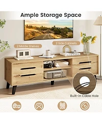 Gymax Tv Stand w/Sliding Doors Storage Shelves Cable Hole Support Legs for 65inch TVs