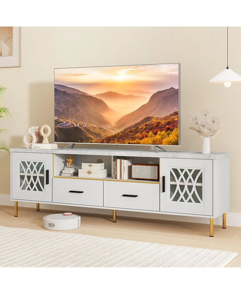 Gymax Modern Faux Marble Entertainment Center 71-Inch Tv Stand