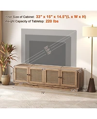 Gymax 4-Door Pe Rattan Media Console Table Farmhouse Tv Stand for TVs