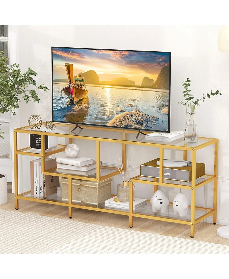 Gymax Tv Stand for Tvs with Tempered Glass Shelves TV Console Table