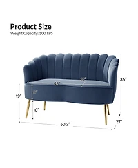 Hulala Home Hendrix Contemporary 50.2" Velvet Loveseat Sofa with Metal Legs