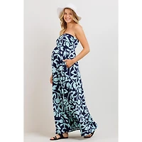Hello Miz Maternity Floral Strapless Empire Waist Maxi Dress with Side Pockets
