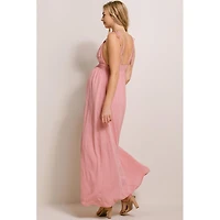 Hello Miz Maternity V-Neck Tie Strap Empire Waist Maxi Dress with Pockets