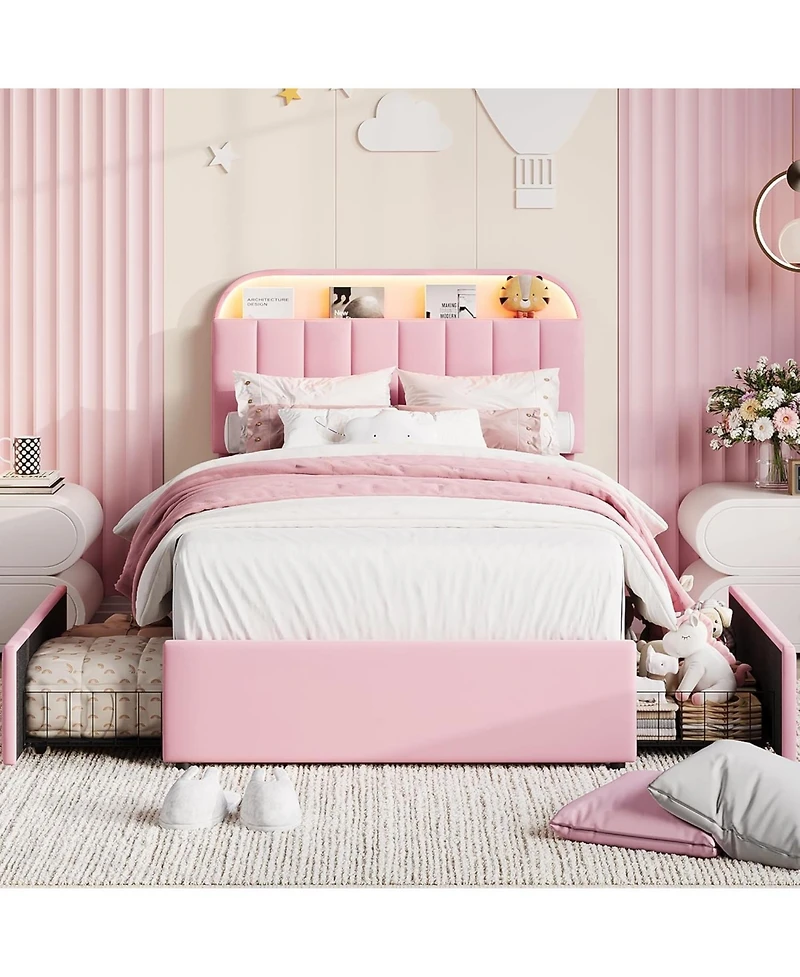 gaomon Twin Size Bed Frame with 2 Flexible Drawers