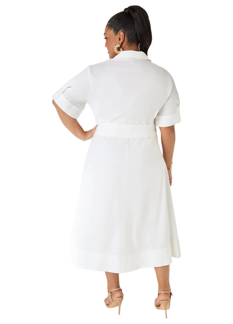 Ashley Stewart Women's Cotton Blend A Line Shirtdress
