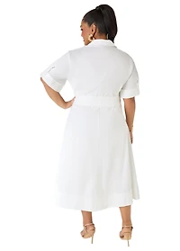 Ashley Stewart Women's Cotton Blend A Line Shirtdress