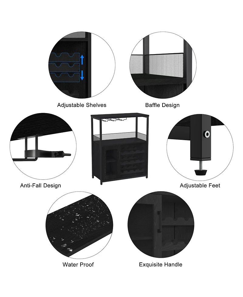 homfan Wine Cabinet with Removable Bottle Storage, Stemware Holder and Ventilated Durable Mdf Iron Home Bar Organizer for Dining Room