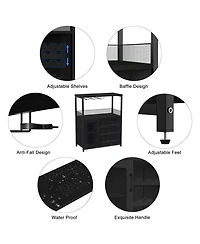 homfan Wine Cabinet with Removable Bottle Storage, Stemware Holder and Ventilated Durable Mdf Iron Home Bar Organizer for Dining Room