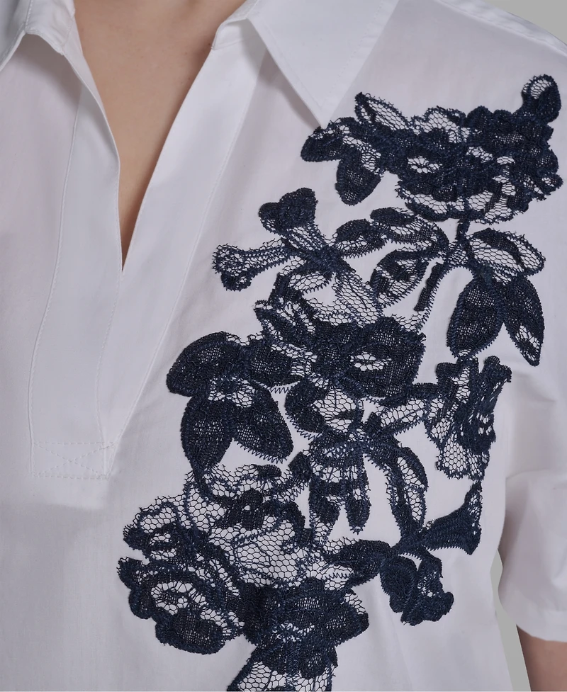 Karl Lagerfeld Paris Plus Cotton Short-Sleeve Top