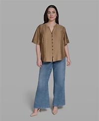 Karl Lagerfeld Paris Plus Rayon-Blend V-Neck Top