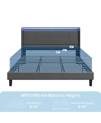 homfan Upholstered Platform Bed with App-Controlled Rgb Led Lighting and Built-In Charging Ports
