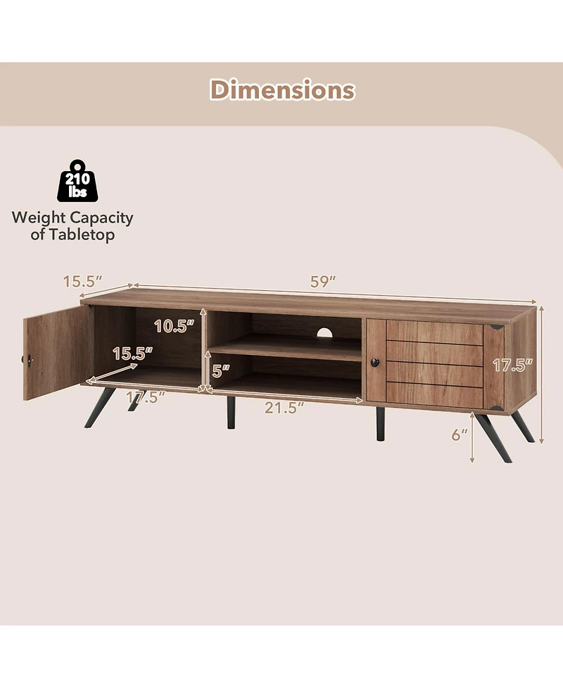 Gymax Tv Stand with 2 Storage Cabinets and Open Shelves 6 Support Feet for Living Room